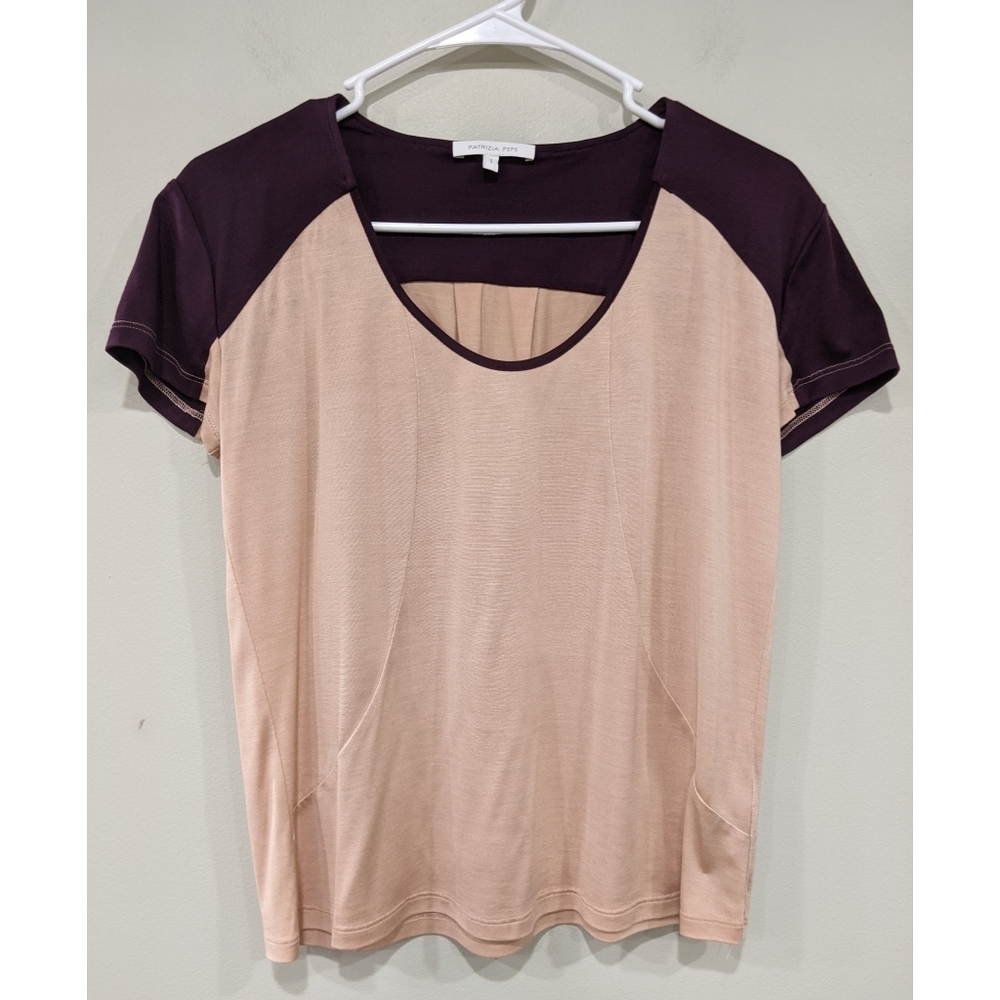 Patrizia Pepe 100% Silk Color block Short Sleeve Shirt Size Small